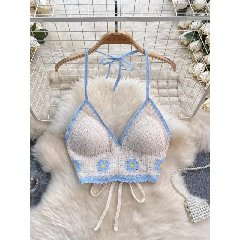 قميص قصير بوهيمي بنمط عطلات كلاسيكي للنساء ، زهرة خطاف ، خليط ملون ، شاطئ البحر متعدد الاستخدامات ، تعليق العنق ، قمة عصرية مثيرة للسرة