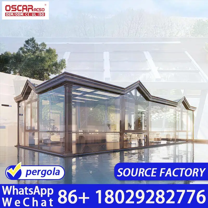 6x6m Outdoor Retractable Covered Awning Structure for Garden Patio Backyard sunroom