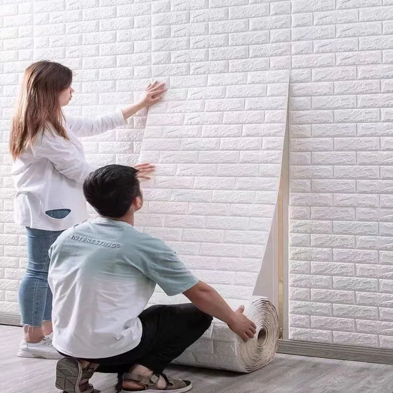 70cm*10m 3D Self-Adhesive Wallpaper Continuous Waterproof Brick Wall Sticker Living Room 3d Self-adhesive Brick Wall Stickers