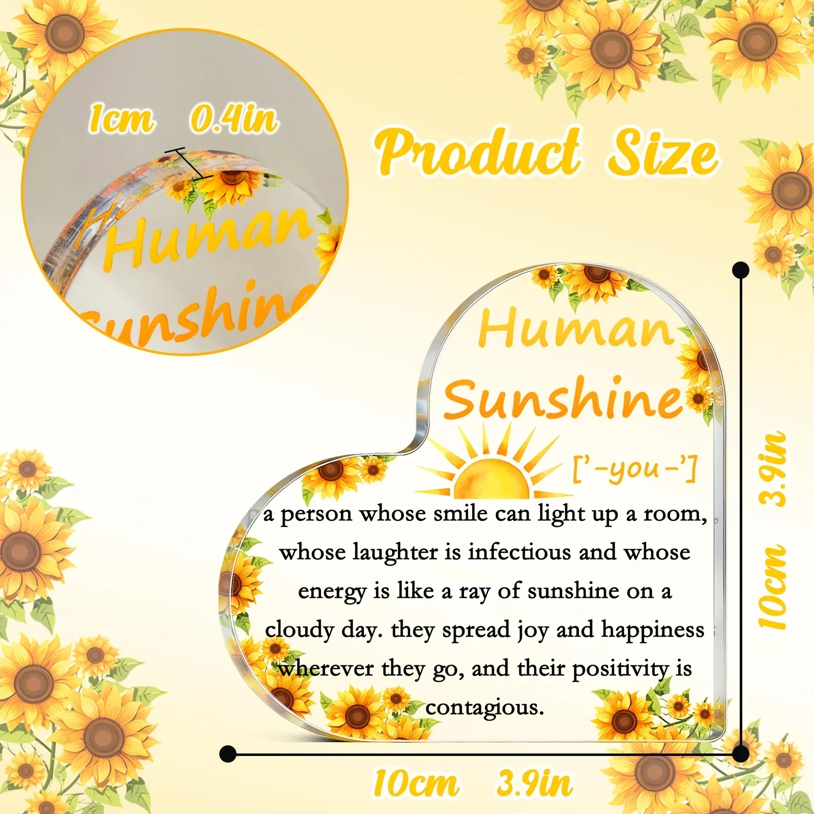 CIFBUY Acrylic Sign 2D Flat Heart Shaped Little Sunshine Sunflower Design Quote Plaque Sentimental Keepsake Home Decor Gift for