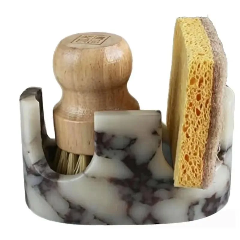 2 Slot Natural Stone Sink Storage Rack with Raised Edges for Kitchen Organization and Drying
