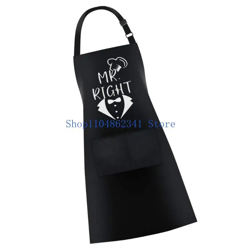 5asd MR & Mrs Design Parejas Delantales cocina Mezcla poliéster Lazos cintura ajustables Protección contra derrames