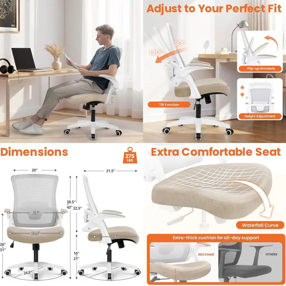 

Ergonomic High-Back Mesh Gaming Chair with Adjustable Armrests, Lumbar Support, and Flip-Up Feature for Comfortable Home Use (Be