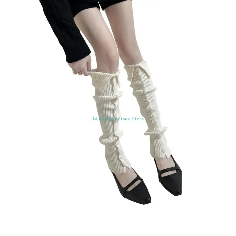 K1ME الشتاء نمط المفاجئة زر تدفئة الساق الاكريليك العزل الحراري للنساء الخريف موضة الساق كم جورب #3