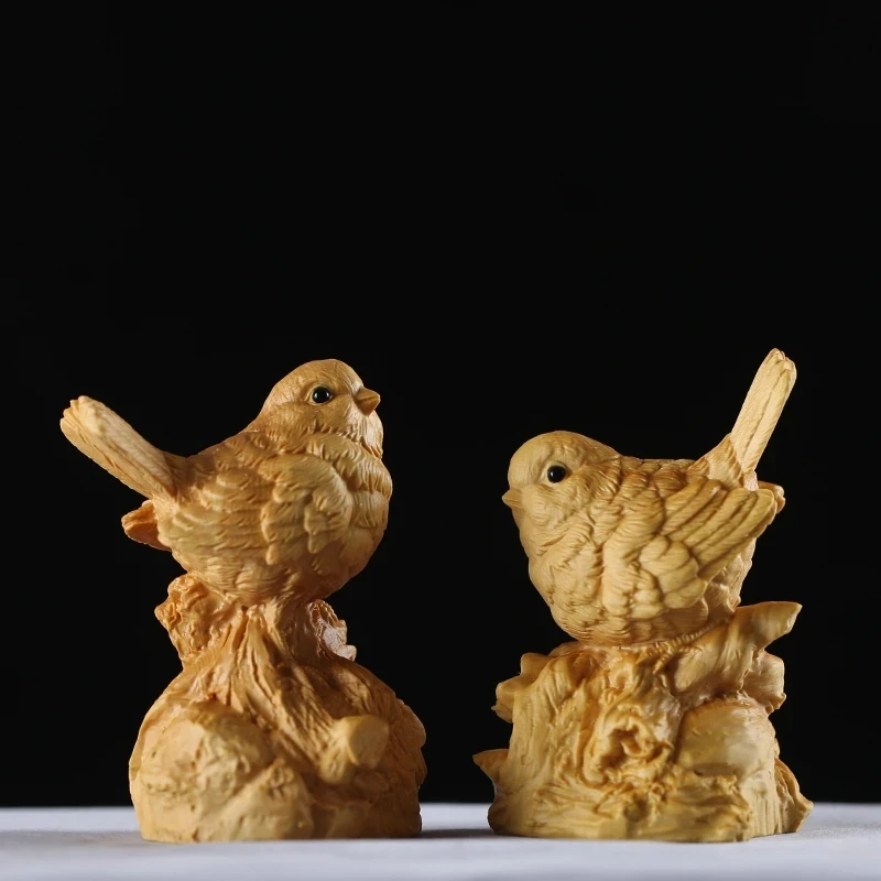 

Double loving Birds Happiness Boxwood Carving Modern Chinese Style Home Decoration Housewarming New Home Wedding Gifts