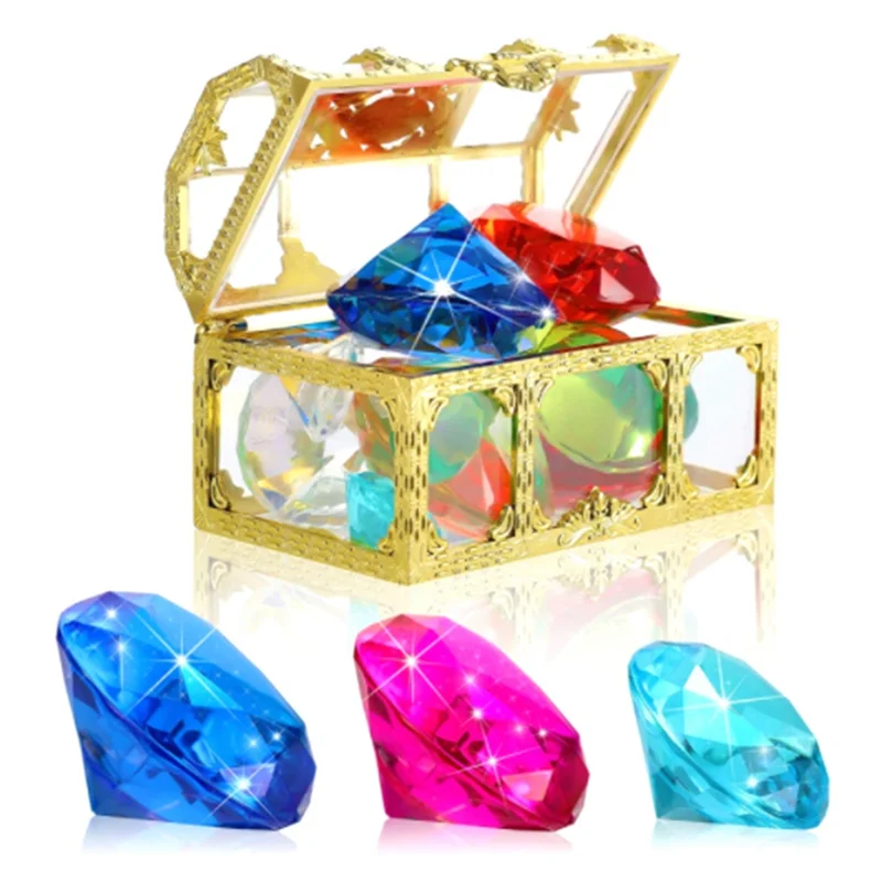 12Pcs Diving Gem Pool Toys Include Colorful Diamonds Set Dive Toy Treasure Chest Underwater Swimming Toy Gem Pirate Box