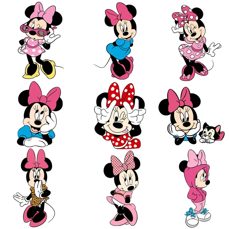 Minnie Mouse Cartoon Patches for Clothes Cute Vynil Heat Transfer Thermal Stickers DIY Kids T shirt Iron on for Women Appliqued