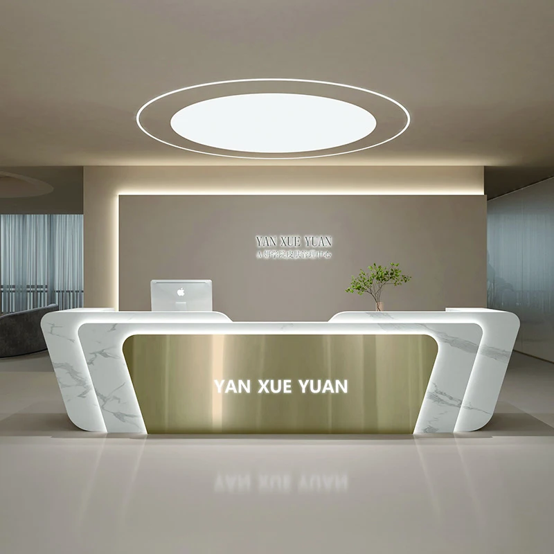 

Hotel modern design wooden beauty salon front desk white office reception