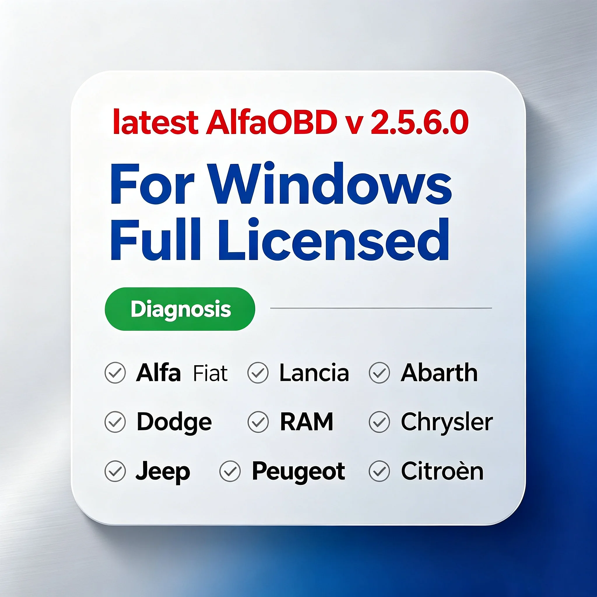 latest AlfaOBD v 2.5.7.0 For Windows Full Licensed - Diagnosis Alfa Fiat Lancia Abarth Dodge RAM Chrysler Jeep Peugeot Citroën