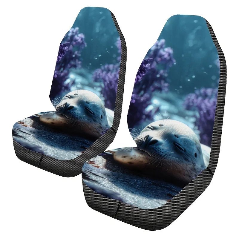 Two Seal Print Universal Car Seat Covers, Easy To Clean, Suitable For Both Men And Women, Front Seat Protectors For Cars, Stylis