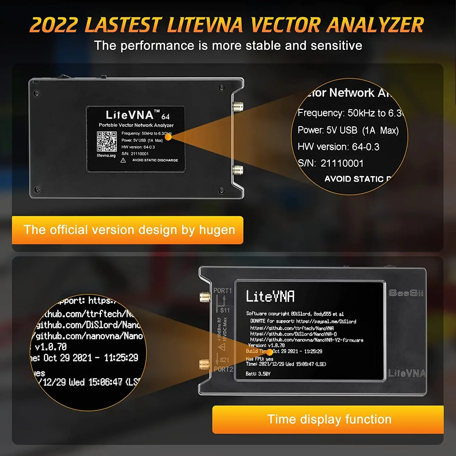 NanoVNA LiteVNA TinySA 울트라 벡터 네트워크 분석기, HW HF VHF UHF SWR 위상 지연 스미스 차트 안테나 분석기, 업그레이드된 4 인치