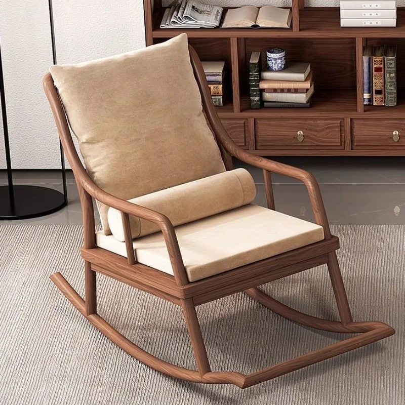 

All solid wood ebony rocking balcony Chinese home siesta lazy leisure B & B living room single sofa recliner