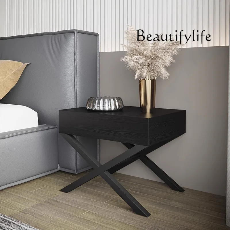 

Italian bedside table Modern simple designer size light luxury minimalist solid wood bedside table