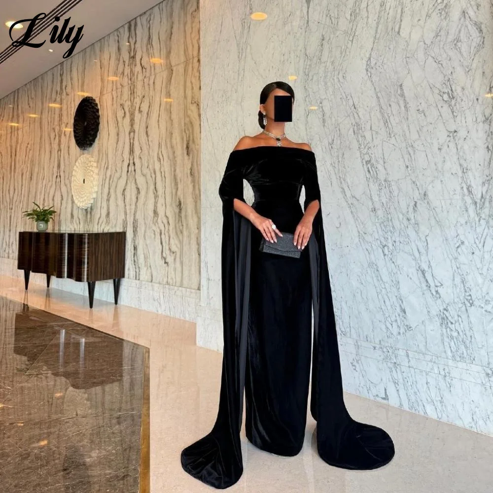 

Lily Black Party Dress Simple Off Shoulder Night Dress Mermaid Celebrity Dress with Long Sleeves Prom Dress for Woman Customized