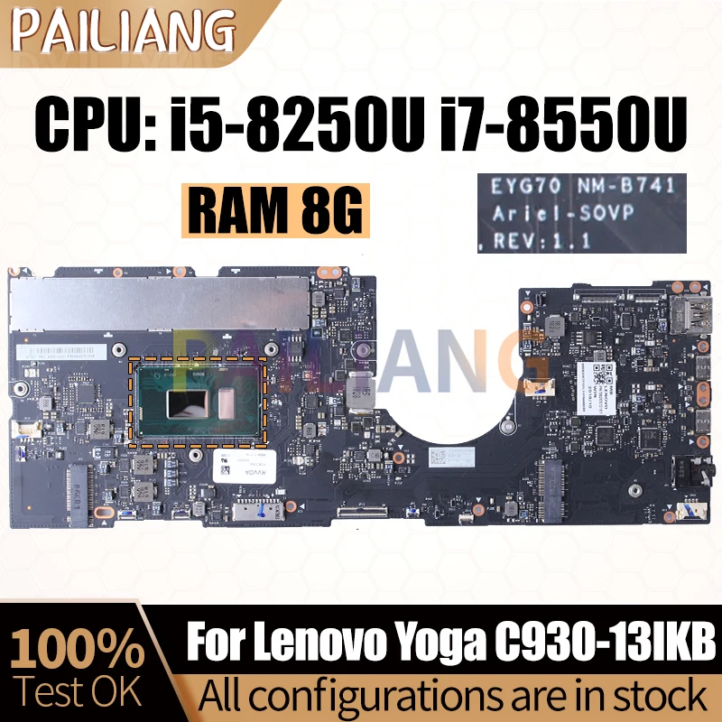 Placa-mãe Portátil para Lenovo Yoga Mainboard Completo Testado C93013ikb Nm-b741 I58250u I79550u 8g 5b20s72099 5b20s72103