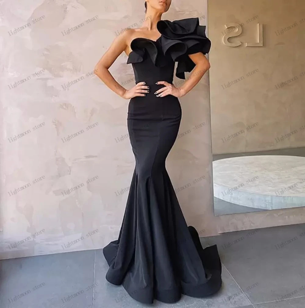 

Simple Evening Dresses Modern Prom Dress One Shoulder Ball Gowns Taffeta Ruched Sheath Mermaid Vintage Robes Vestidos De Gala