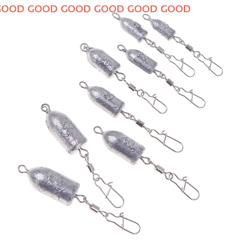 2 pçs pesos de pesca bala chumbada rolamento giratório com bloqueio snap conector 10/15/20/25/30/40/50/60g equipamento de pesca