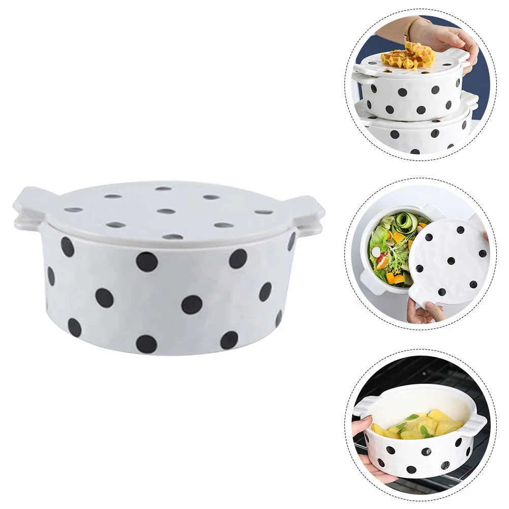

Ceramic Baking Bowl Heat Resistant with Handle Lid Multi-Purpose Food Serving Dessert Cheese Soup Rice Noodle Bowl Kitchen