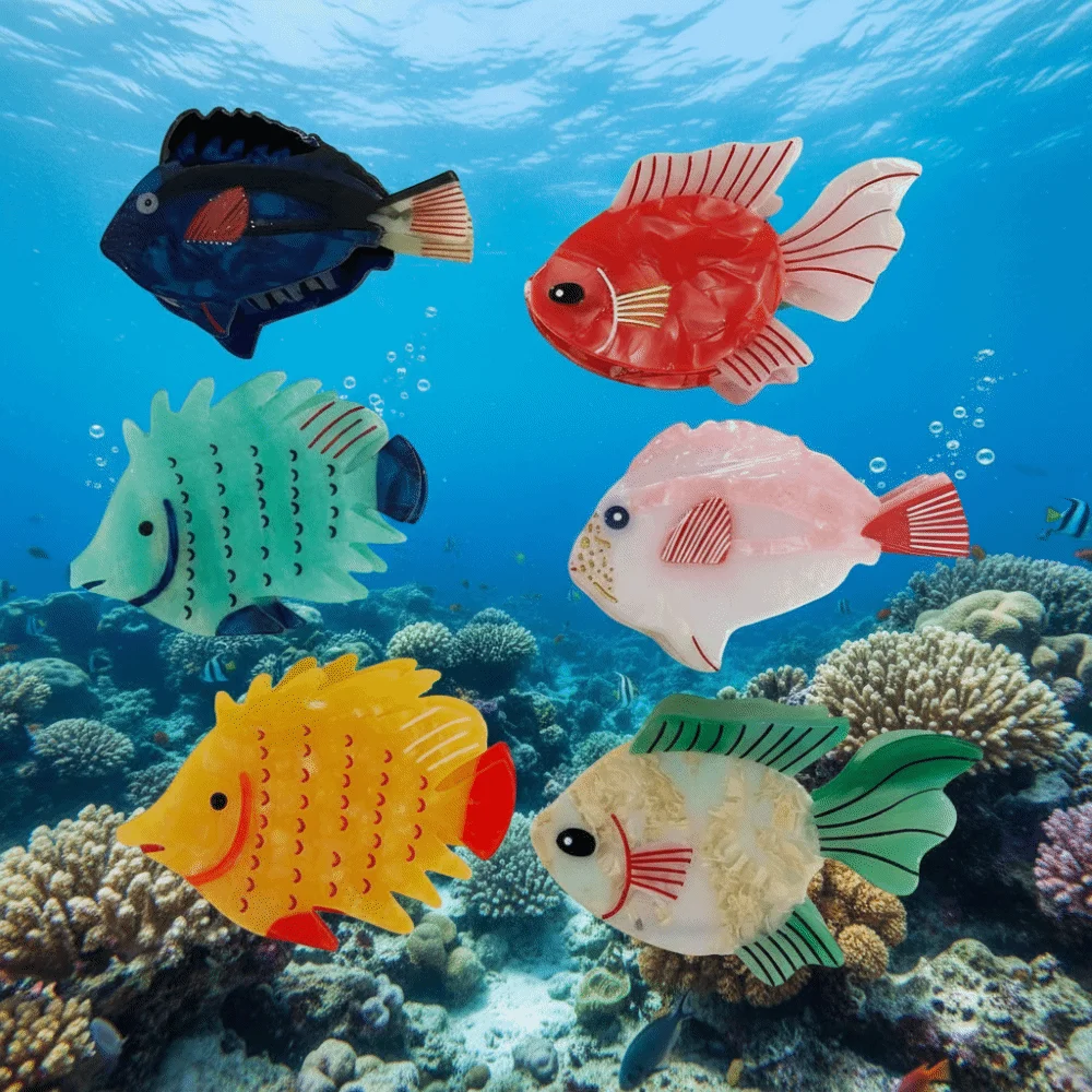 

Заколка-крабик для волос в виде золотой рыбки, цветная, большая, в корейском стиле, геометрическая, с морской тематикой, для волос