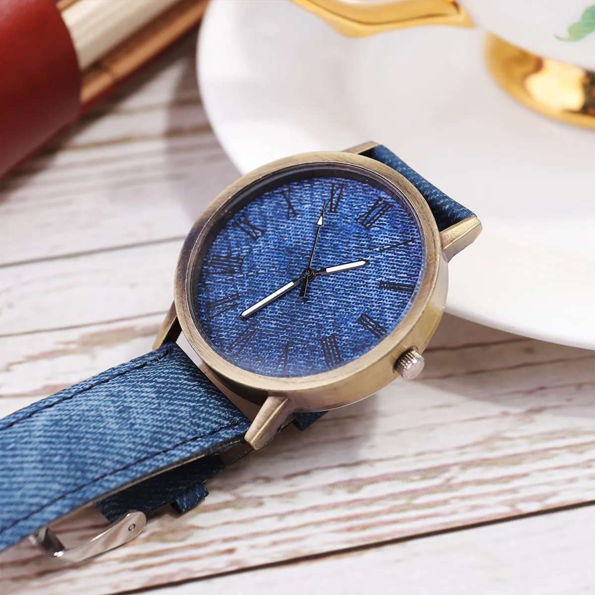 

Наручные часы Texture Watch, темно-синие, кварцевые, для женщин, модные, изящные, повседневные, с холщовым ремешком, украшение для запястья
