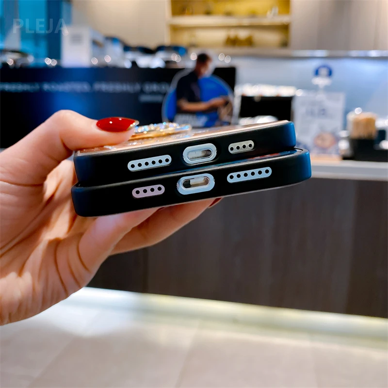 Luxury Butterfly Ring Stand Holder Phone Case For iphone 15 14 13 12 11 Pro max 7 8 X XR XS Max Cute Mirror Glossy Cover Fundas