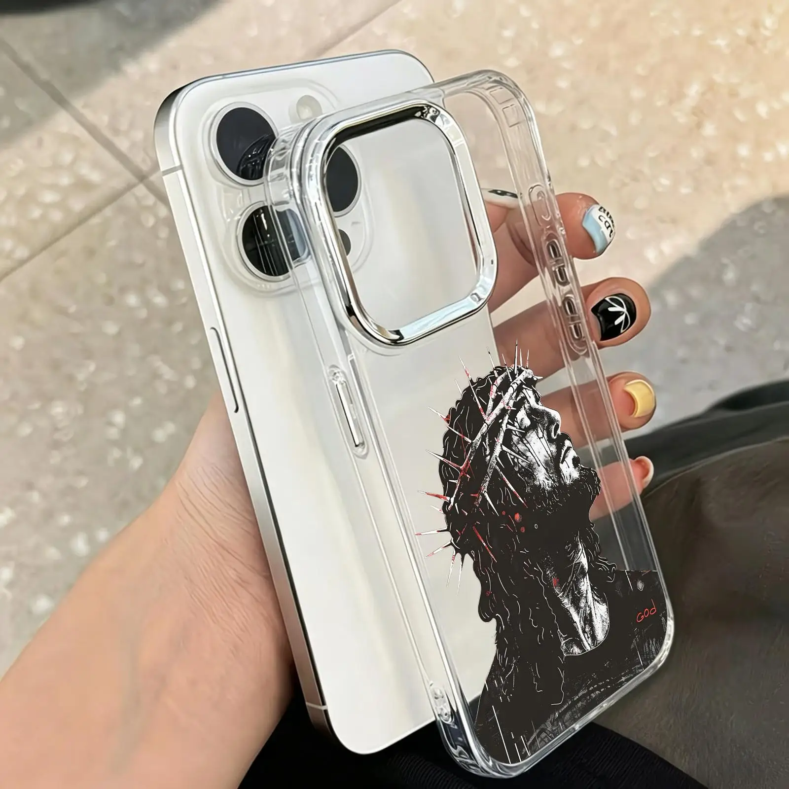 Coque de protection transparente en silicone de luxe pour iPhone 17 16 15 14 13 12 11 Pro Max, motif couronne d'épines de Jésus
