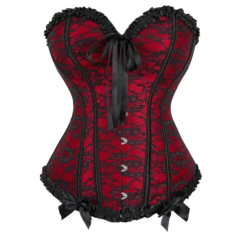 

Corset Top Bustier Sexy Women Plus Size Overbust Corselet Blouse Lace-up Floral Gothic Brocade Vintage Fashion Medieval