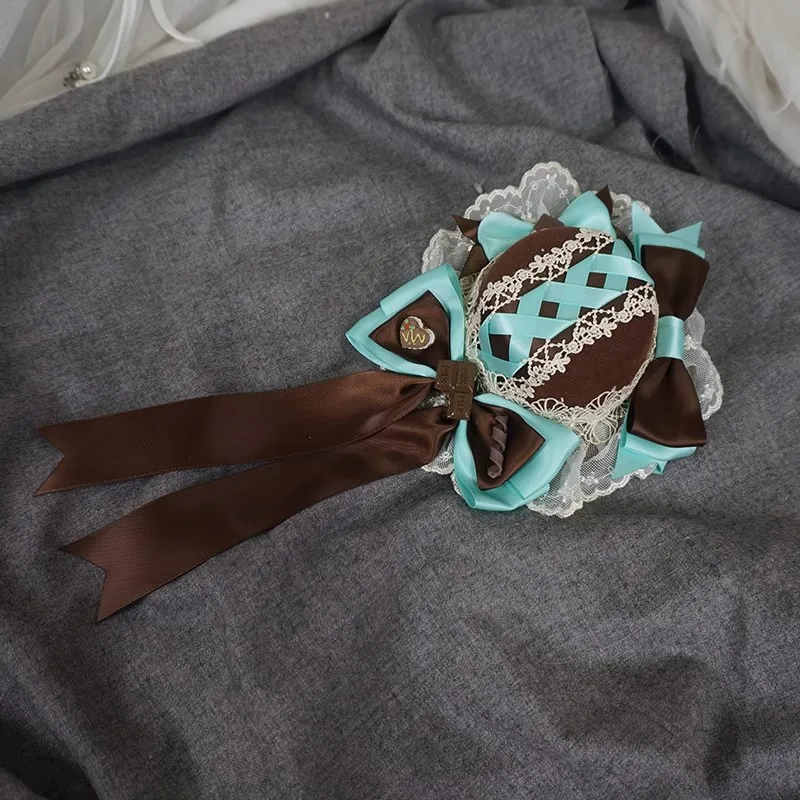 수제 로리타 민트 초콜릿 작은 모자 귀여운 KC 우아한 헤드 피스 여성 레이스 보우 헤어 액세서리 달콤한 로리타 소녀 악세사리