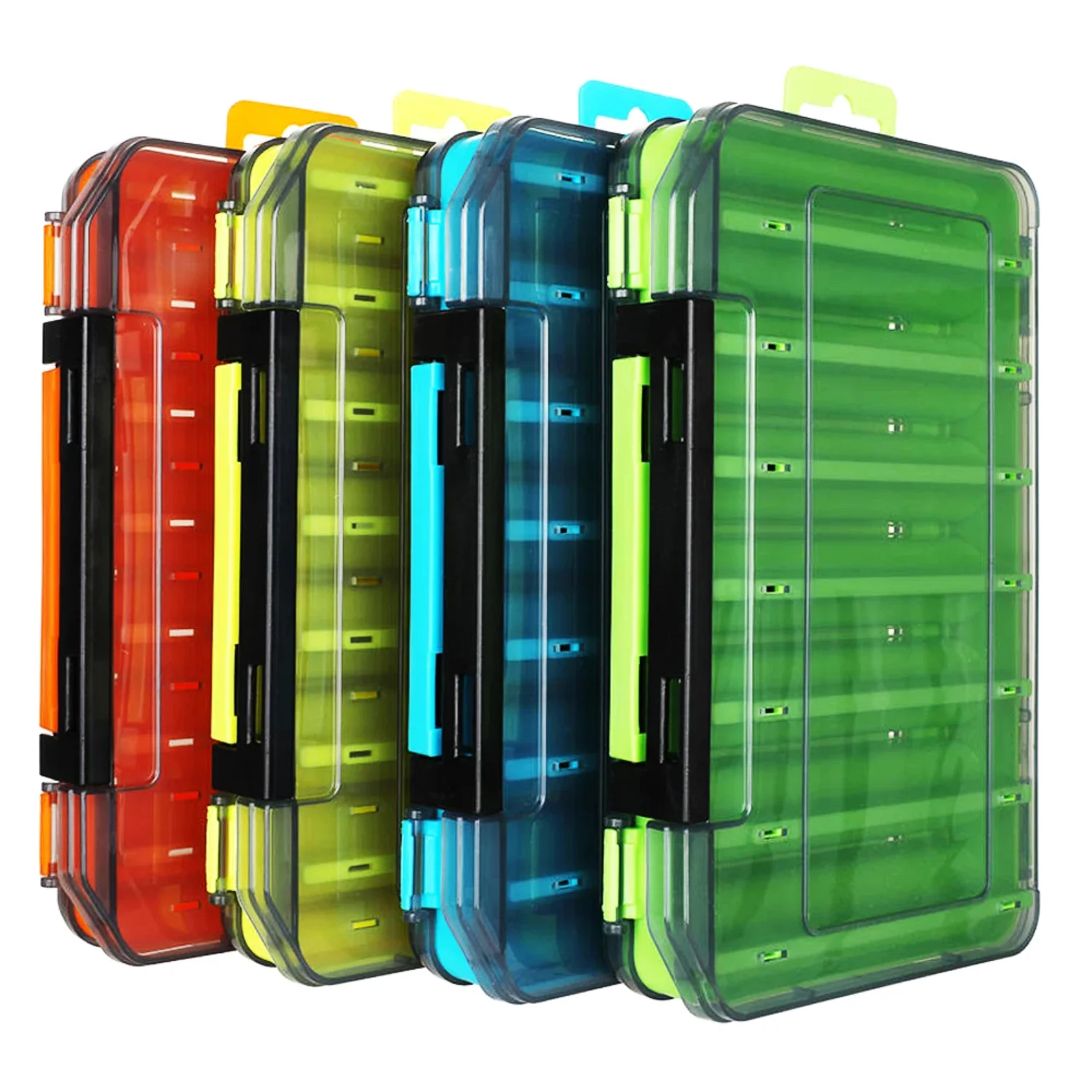 

[ "Waterproof Double Sided Fishing Box with 12 Compartments for Carp Fish Tackle Accessories", "Organizer Case Container for Bai