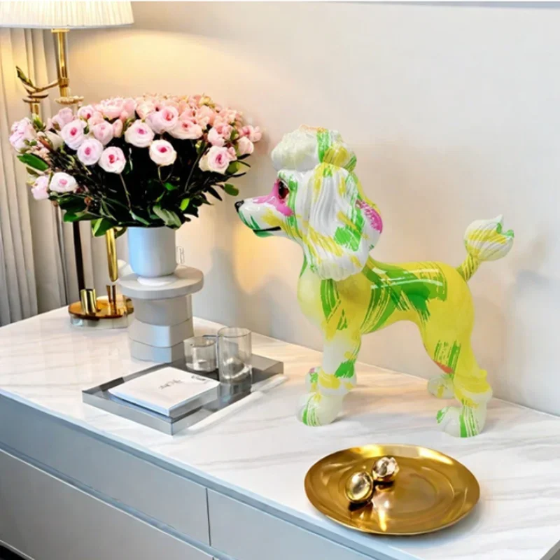 Graffiti Art Doberman Sculpture Decoration Ornaments, Color Art Animal Sculptures, Resin Crafts, Desktop Decoration Figurines