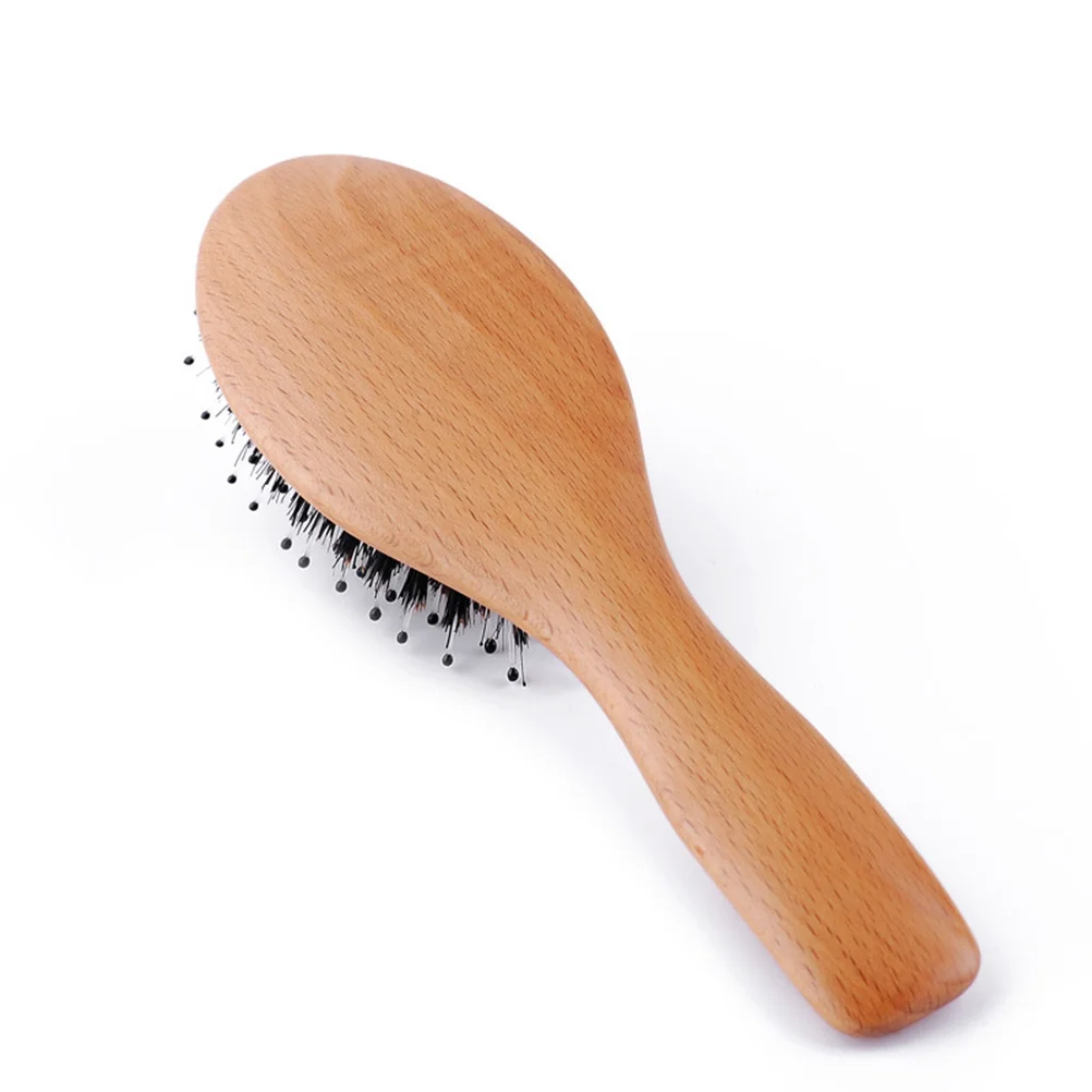 แปรงหวีผมแบบพกพาขนาดเล็ก ทำจากไม้บีชสีเขียว พร้อมถุงลมนิรภัย ขนแปรงนุ่ม หวียางสีดำ นวดหนังศีรษะ ป้องกันไฟฟ้าสถิต ใช้ได้ทุกวัน