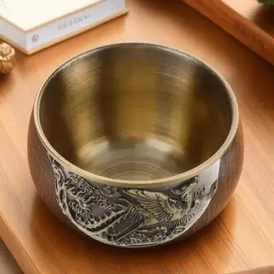 

Chinese Style Bronze Dragon Phoenix Tea Cup Retro Zinc Alloy Coffee Latte Mug Decorative Portable for Home Office
