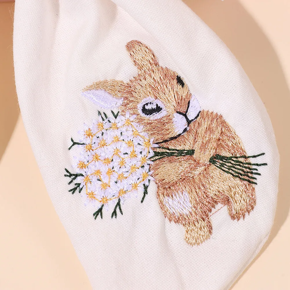 24pcs/lot 5-Inch Cotton Fable Bow Hair Clips Baby Girls Rabbit Embroidered Barrettes Easter Themed Hair Accessories Bulk Pack view 3