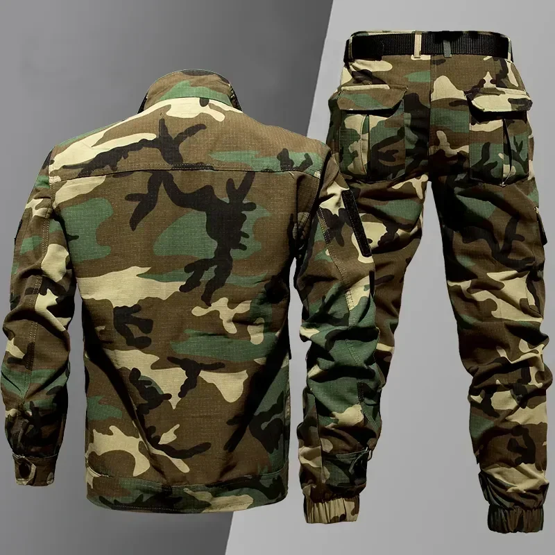 Tattiche Set sportivi uomo Camo Multi-pocket Ripstop Cargo giacche + caccia Training resistente all\'usura 2 pezzi abiti Outdoor Tactical Set