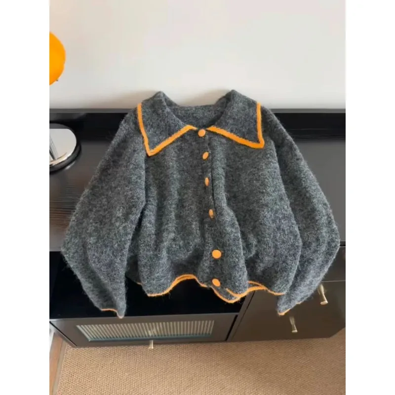 

Корейский модный универсальный вязаный кардиган с длинными рукавами и лацканами для женщин