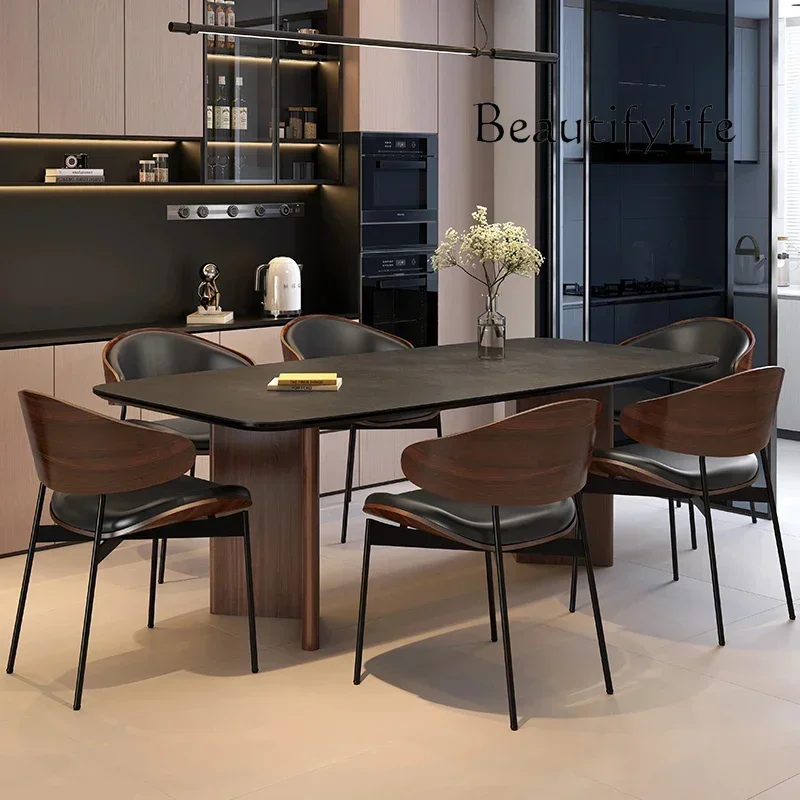 Mesa de Comedor Minimalista Italiana N44, Mesa de Comedor de Lujo con Superficie de Roca Simple para Sala de Estar, Muebles para el Hogar y Restaurantes, Mesa Comedor FYD