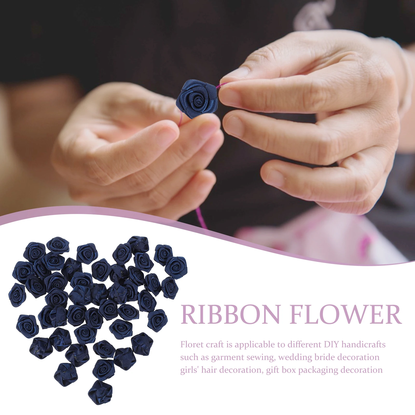 

100 Pcs Ribbon Polyester Clothing Accessories Garment Flowers DIY Embroidery Decor Navy Blue Artificial Flowers