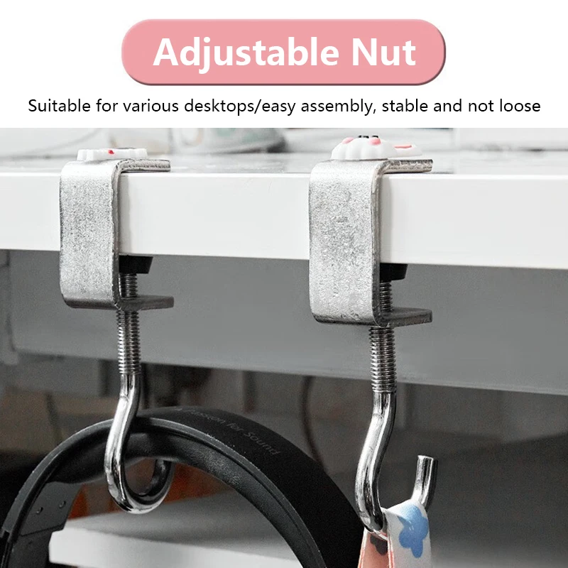 Schoolbag Hook Desk Side Backpack Hanger Table Edge Storage Hook Adjustable Rotatable Removable Load-bearing Punch-free Hooks