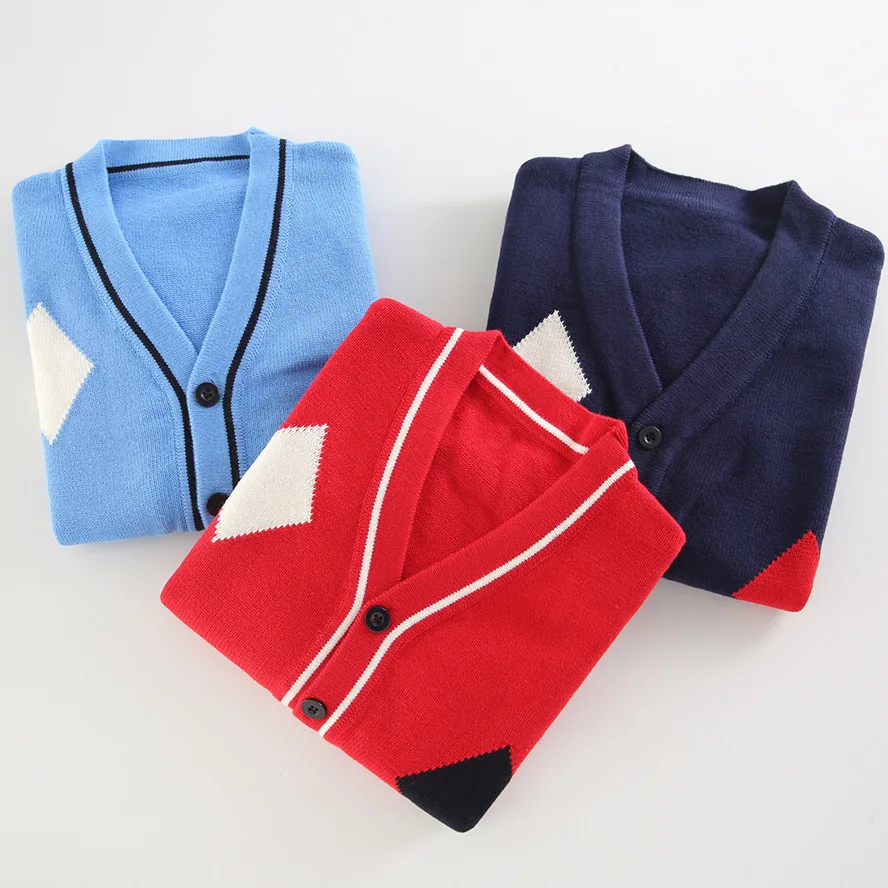 

Школьная форма для мальчиков, свитер в английском стиле, детская трикотажная верхняя одежда из чистого хлопка, пальто для детей 4-15 лет, кардиган, куртка