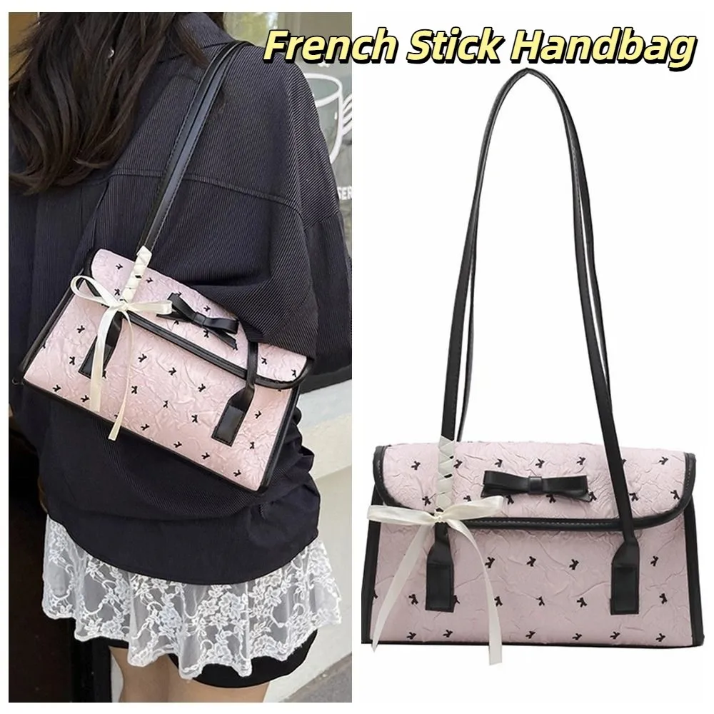 

Portable French French Stick Handbag PU Bow Ribbon Bow Shoulder Bag Sweet Y2K Armpit Bag Girls