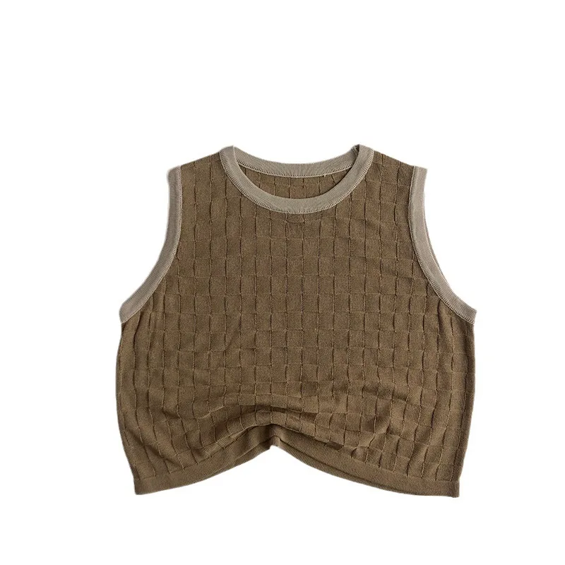 2024 Summer New Children Sleeveless Knitted Vest Solid Baby Soft Breathable Vest Toddler Coat Kids Boys Girls Casual Cool Tops