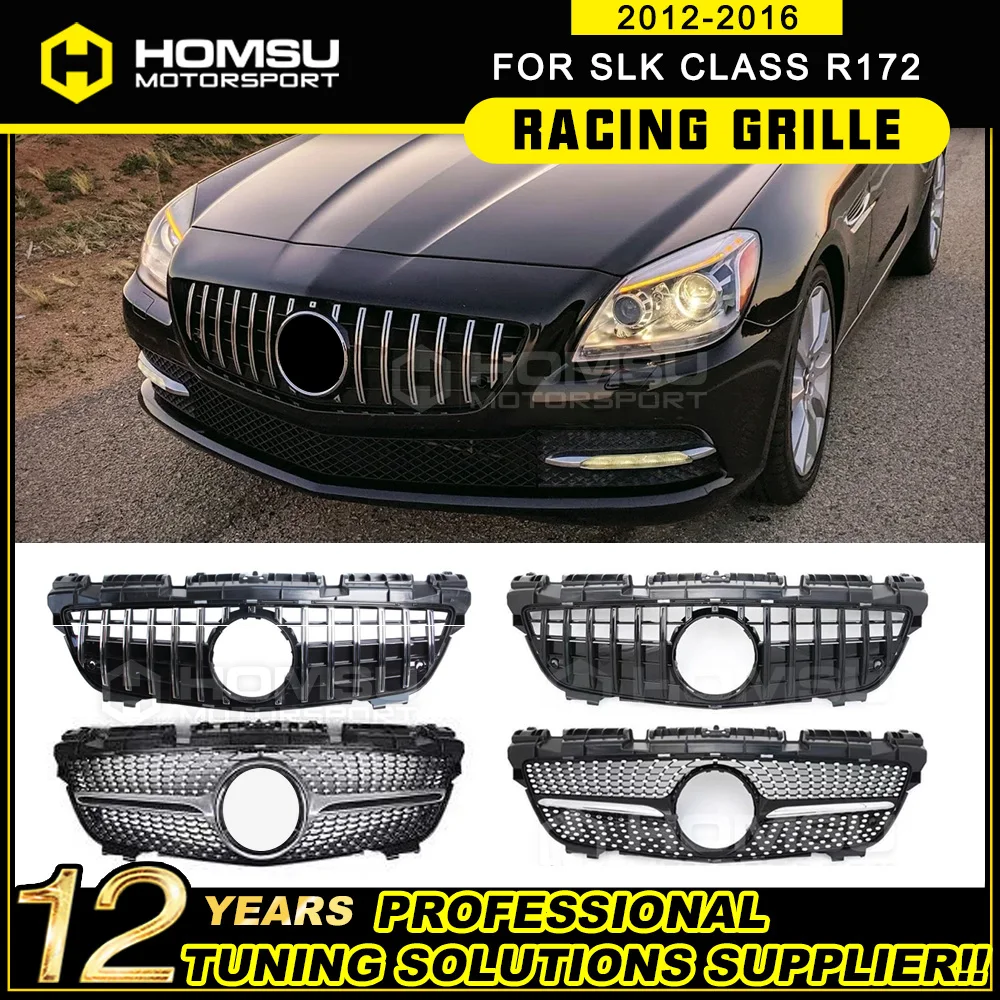 R172 GT Grill fit For Mercedez SLK Class R172 Diamond Grille Auto Front Vertical Grid 2012-2016 SLK200 SLK250 SLK300 SLK350