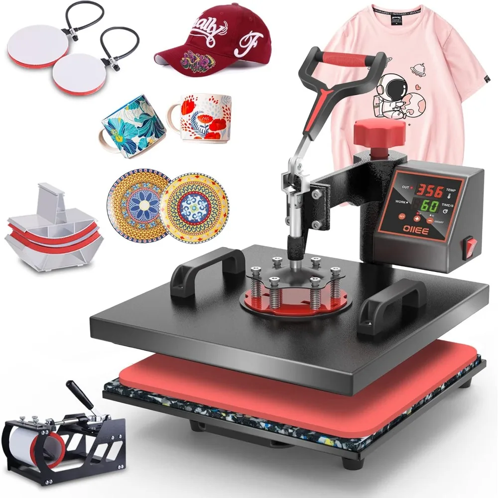 

Heat Press Machine 5 in 1 Combo Heat Press 15 x 15 Inch Heat Transfer Machine 360-Degree Swing Away Digital Shirt Printing