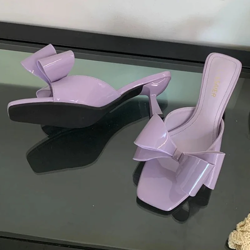 

Элегантные тапочки с узлом-бабочкой, женские шлепанцы, летние модельные туфли с открытым носком, пикантные модные сандалии на высоком каблуке, женские Zapatos De Mujer