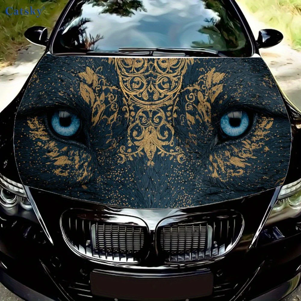 

Panther Amidst Golden Details Car Hood Vinyl Wraps Decal, Auto Exterior Protective Sticker, Waterproof Self-adhesive Car Body De