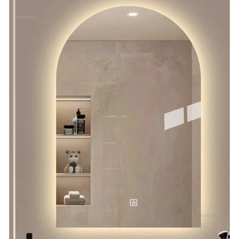 

French Arched Bath Mirrors for Toilet Wall-mounted Dressing Touch Screen Mirrors Light Luxury Glass Design Mirrors for Bedroom