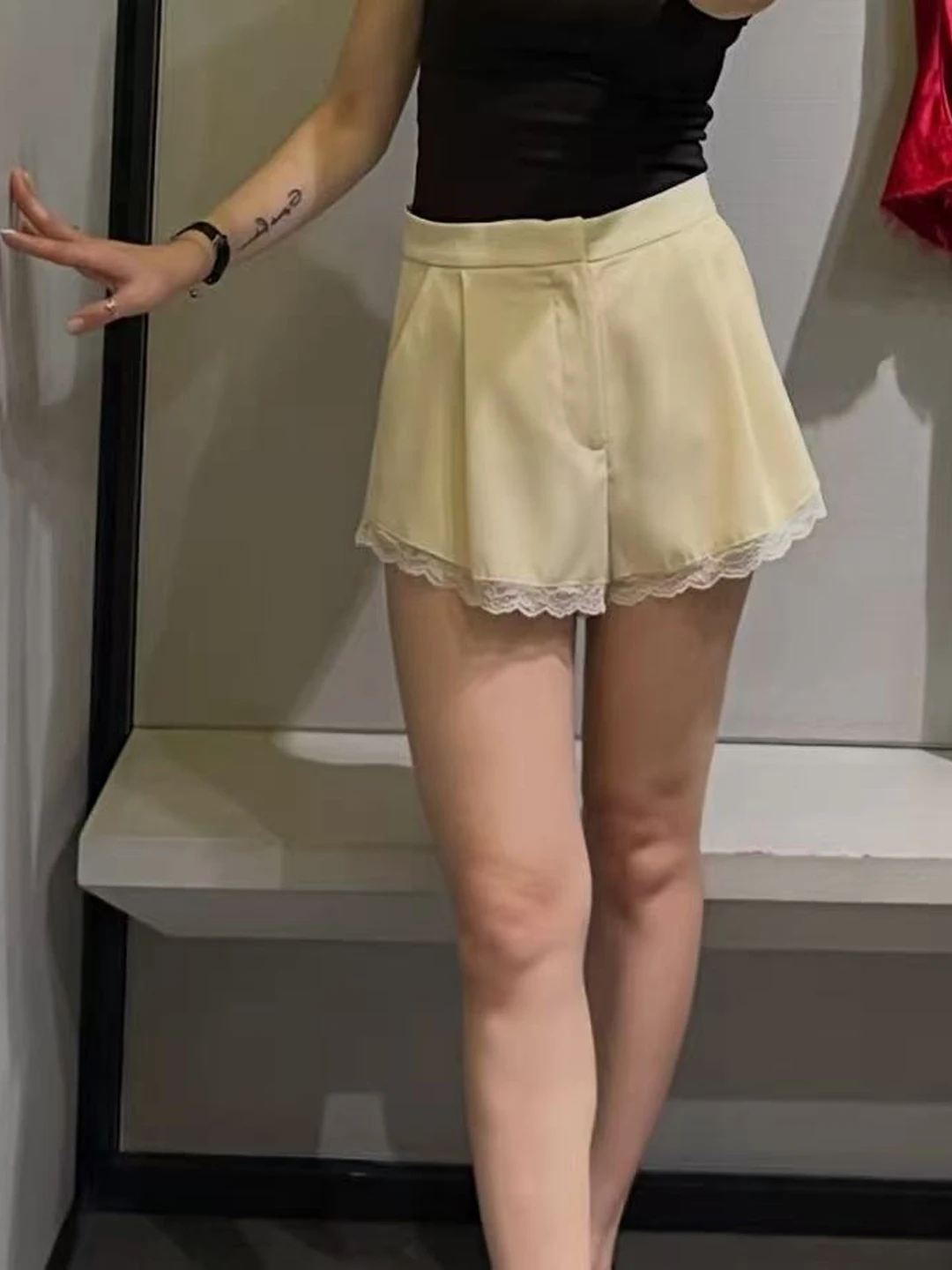 

Повседневные домашние шелковые атласные брюки с кружевной отделкой, женские прямые брюки с завышенной талией, другие материалы, 00% шелк