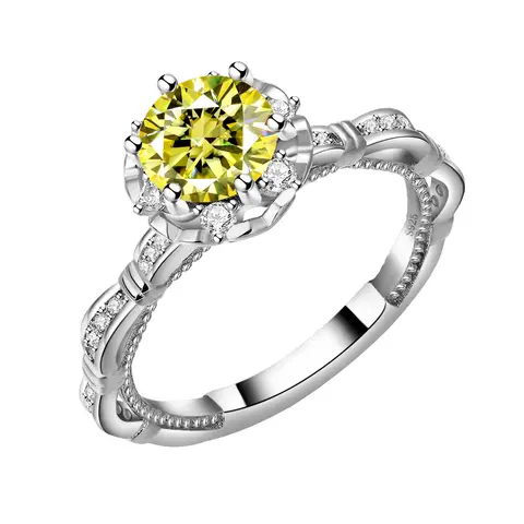 FIRERING 100% 진짜 1ct 노란색 Moissanite 반지 GRA 인증서 통과 다이아몬드 테스트 반지 여성 파티 보석 선물 S925 실버
