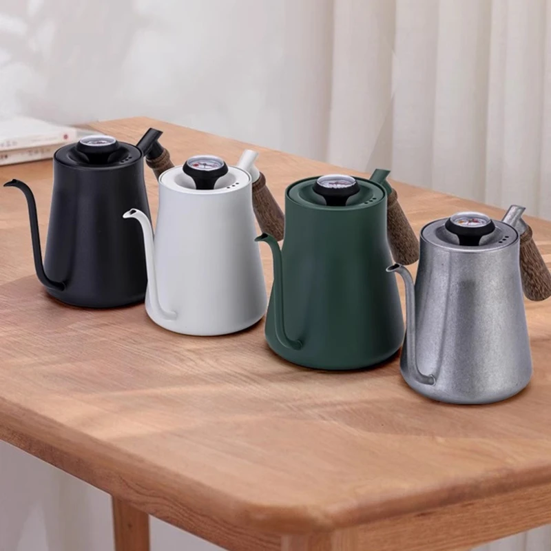 BAAY Handgießkessel mit Holzgriff, Handgießkessel, Wasserkocher mit schmalem Mund, Tropfkaffee, Handgießkessel