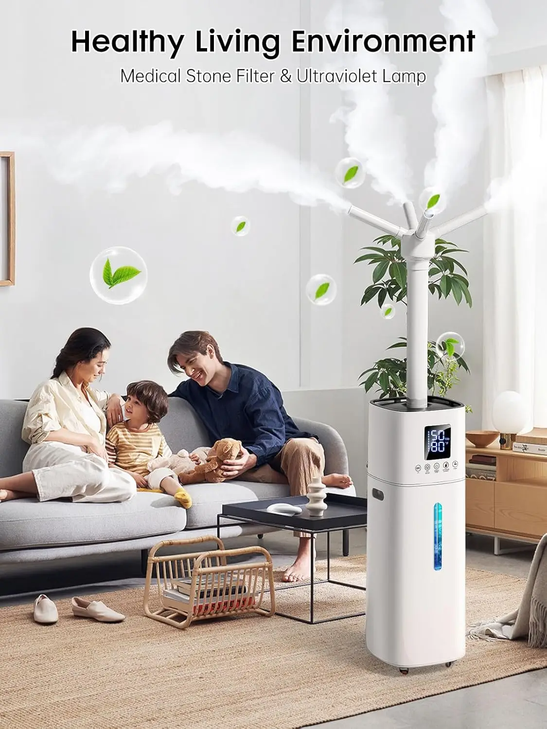 Humidifier Large Room, 600ml/h Misting, 72H Runtime, Top Fill, Humidifiers for Home, Easy to Move